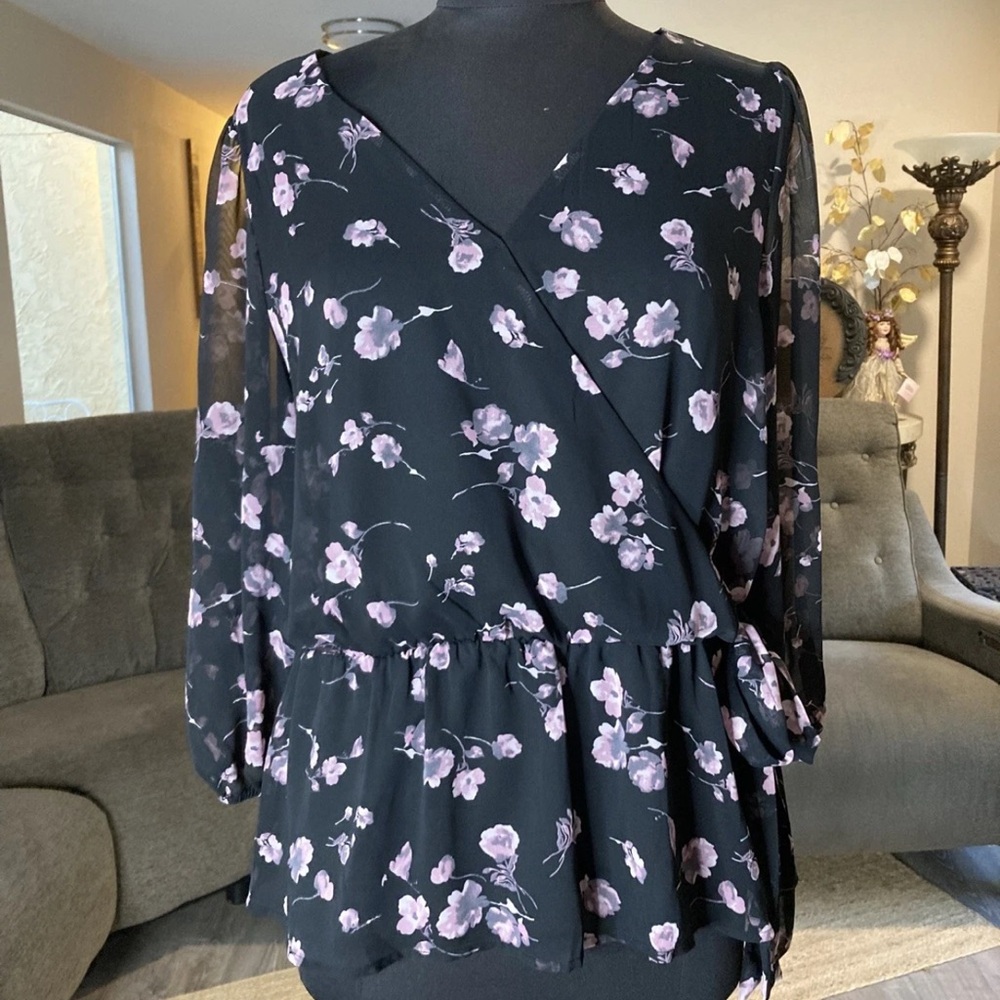 West Kei Black and Purple Floral Blouse